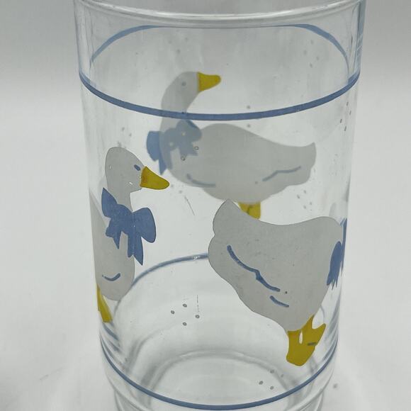 Libbey Drinking Goose Glasses White Geese With Blue Bow Vintage Set Of 2 - Picture 9 of 10